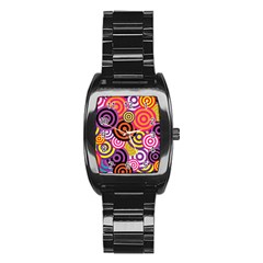 Abstract-circles-background-retro Stainless Steel Barrel Watch by Semog4