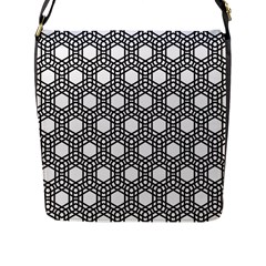 Geometric-floral-curved-shape-motif Flap Closure Messenger Bag (l) by Semog4