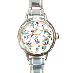 Floral-backdrop-pattern-flower Round Italian Charm Watch by Semog4