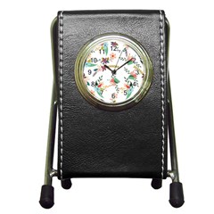 Floral-backdrop-pattern-flower Pen Holder Desk Clock