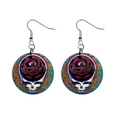 Grateful Dead Skull Rose Mini Button Earrings by Semog4