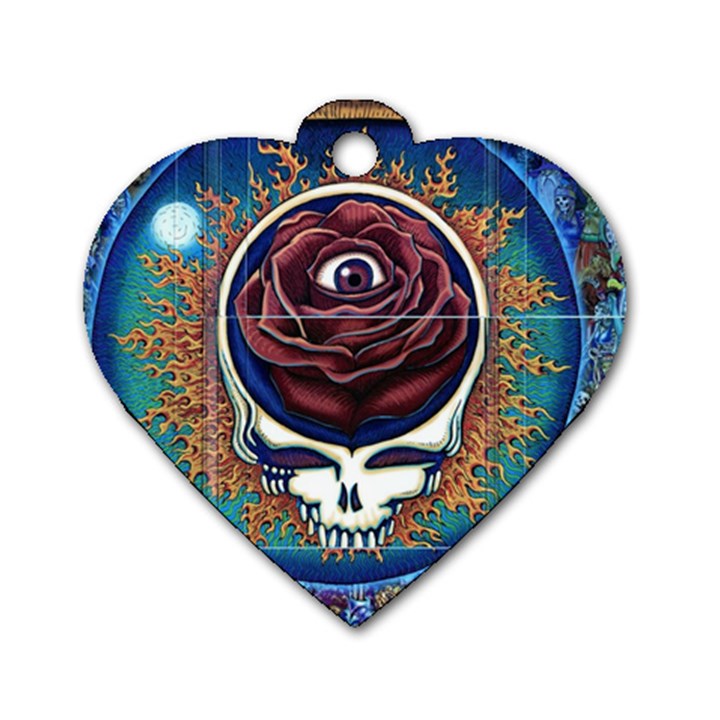 Grateful Dead Skull Rose Dog Tag Heart (Two Sides)