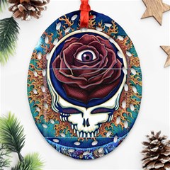 Grateful Dead Skull Rose Oval Filigree Ornament (two Sides)