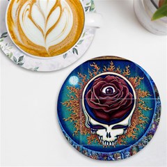 Grateful Dead Skull Rose Uv Print Round Tile Coaster by Semog4