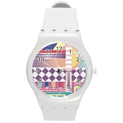 Abstract Shape Color Gradient Round Plastic Sport Watch (m) by Semog4