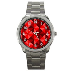 Red Diamond Shapes Pattern Sport Metal Watch by Semog4