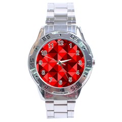 Red Diamond Shapes Pattern Stainless Steel Analogue Watch