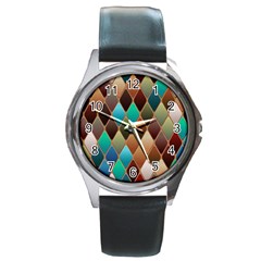 Diamond Shapes Pattern Round Metal Watch by Semog4