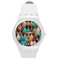 Diamond Shapes Pattern Round Plastic Sport Watch (m) by Semog4