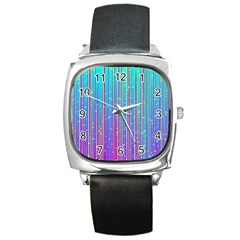 Blue Magenta Speckles Line Square Metal Watch by Semog4