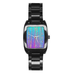 Blue Magenta Speckles Line Stainless Steel Barrel Watch by Semog4