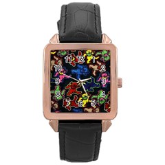 Grateful Dead Pattern Rose Gold Leather Watch 