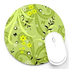 Seamless Pattern Green Garden Round Mousepad by Semog4