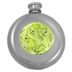 Seamless Pattern Green Garden Round Hip Flask (5 Oz) by Semog4