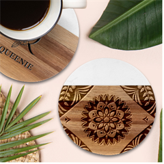 Seamless Pattern Floral Flower Marble Wood Coaster (round)