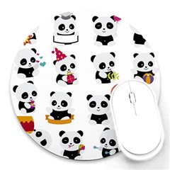 Playing Pandas Cartoons Round Mousepad by Semog4