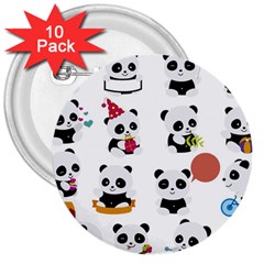 Playing Pandas Cartoons 3  Buttons (10 Pack)  by Semog4