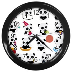 Playing Pandas Cartoons Wall Clock (black) by Semog4