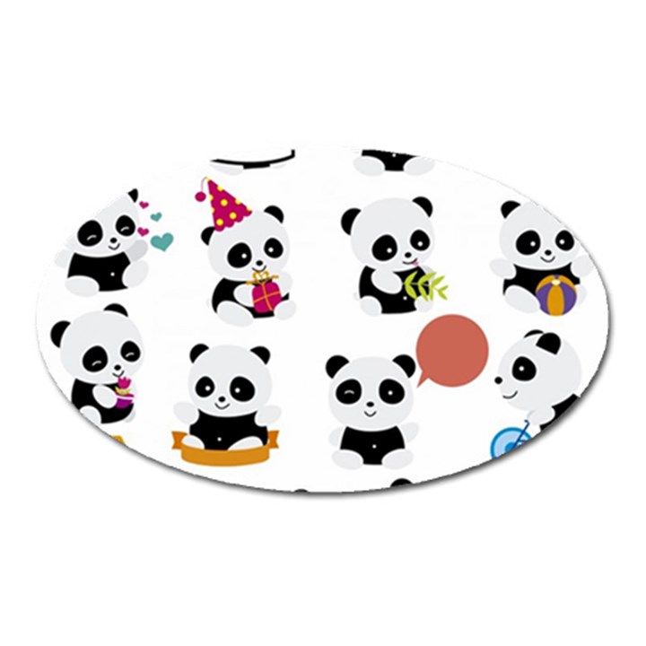 Playing Pandas Cartoons Oval Magnet