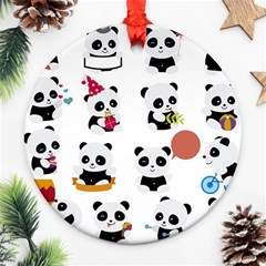 Playing Pandas Cartoons Round Ornament (two Sides)