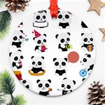 Playing Pandas Cartoons Round Ornament (Two Sides) Front