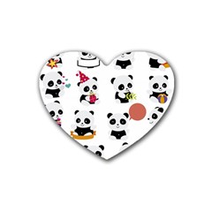 Playing Pandas Cartoons Rubber Heart Coaster (4 Pack) by Semog4