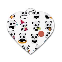 Playing Pandas Cartoons Dog Tag Heart (one Side) by Semog4