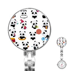 Playing Pandas Cartoons Stainless Steel Nurses Watch by Semog4