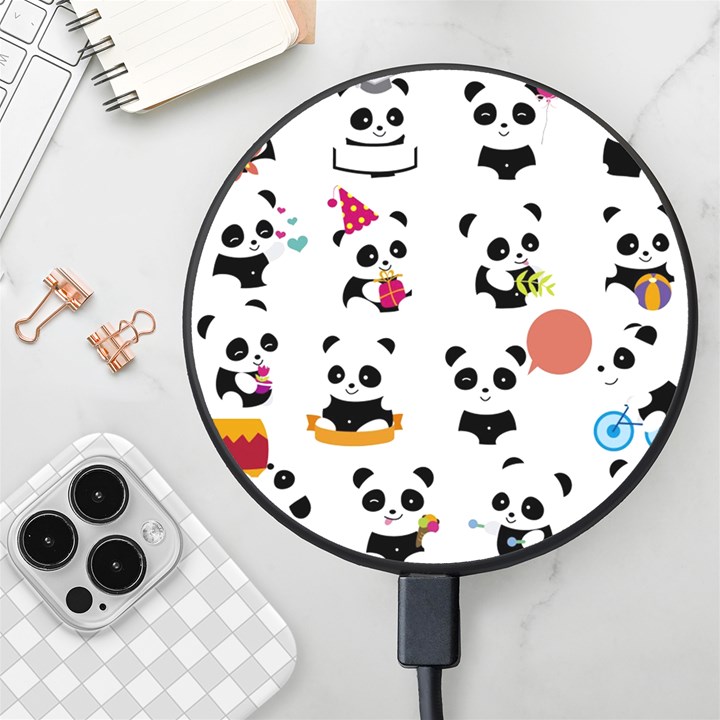 Playing Pandas Cartoons Wireless Fast Charger(Black)