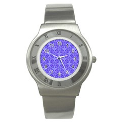 Decor Pattern Blue Curved Line Stainless Steel Watch by Semog4