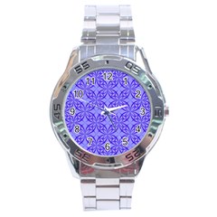 Decor Pattern Blue Curved Line Stainless Steel Analogue Watch by Semog4