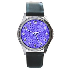 Decor Pattern Blue Curved Line Round Metal Watch by Semog4