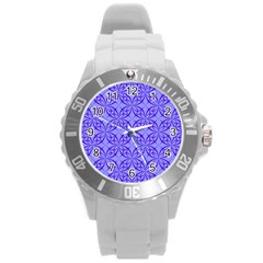 Decor Pattern Blue Curved Line Round Plastic Sport Watch (l) by Semog4