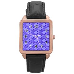 Decor Pattern Blue Curved Line Rose Gold Leather Watch  by Semog4