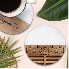 Anchor Background Design Classic Marble Wood Coaster (round) 