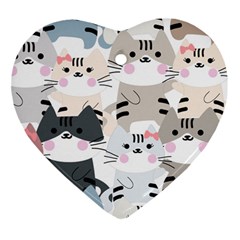 Cute Cat Couple Seamless Pattern Cartoon Heart Ornament (Two Sides)