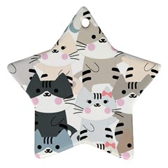 Cute Cat Couple Seamless Pattern Cartoon Star Ornament (Two Sides)