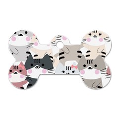 Cute Cat Couple Seamless Pattern Cartoon Dog Tag Bone (One Side)