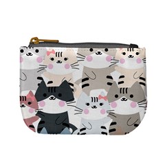 Cute Cat Couple Seamless Pattern Cartoon Mini Coin Purse