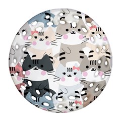 Cute Cat Couple Seamless Pattern Cartoon Ornament (Round Filigree)