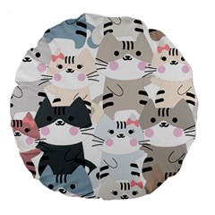 Cute Cat Couple Seamless Pattern Cartoon Large 18  Premium Round Cushions