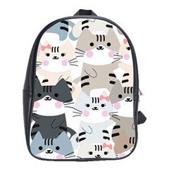 Cute Cat Couple Seamless Pattern Cartoon School Bag (XL)