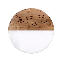 Cute Cat Couple Seamless Pattern Cartoon Classic Marble Wood Coaster (Round) 