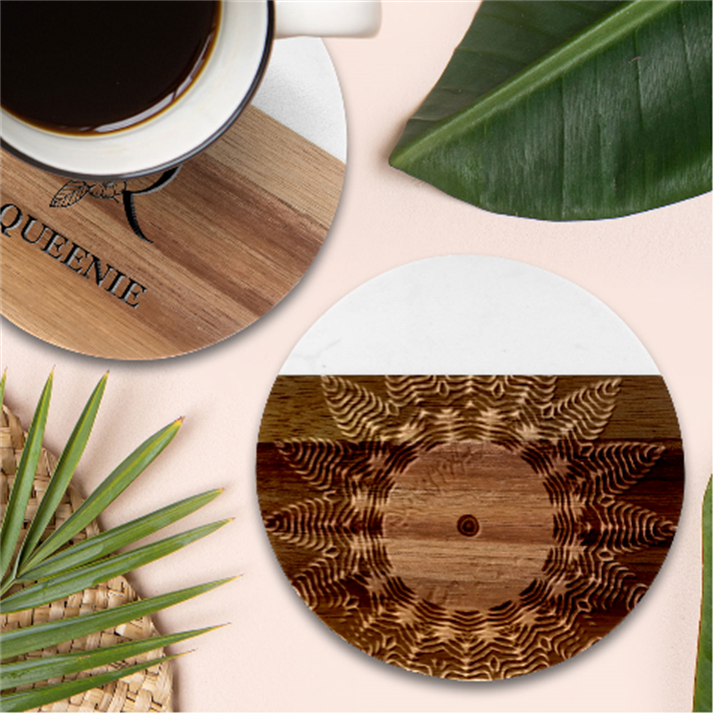 Colorful Prismatic Chromatic Marble Wood Coaster (Round)