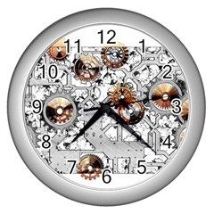 Gears Movement Machine Wall Clock (Silver)