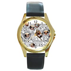 Gears Movement Machine Round Gold Metal Watch