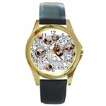 Gears Movement Machine Round Gold Metal Watch Front