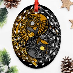 Yin Yang Owl Doodle Ornament Illustration Oval Filigree Ornament (two Sides)