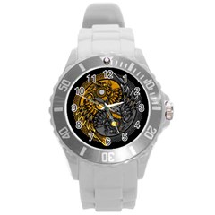 Yin Yang Owl Doodle Ornament Illustration Round Plastic Sport Watch (l)