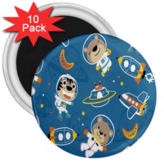 Seamless Pattern Funny Astronaut Outer Space Transportation 3  Magnets (10 Pack)  by Semog4